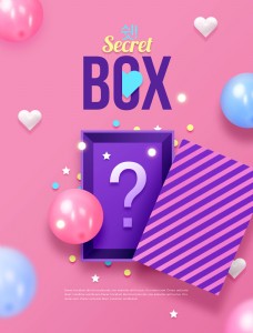 唯美紫色条纹气球礼盒海报设计
