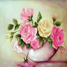 客厅无框画欧式花瓶北欧风格玫瑰装饰画