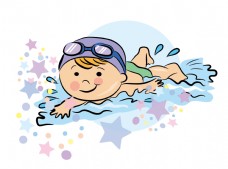 夏季小男孩在游泳池中欢快游泳元素