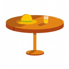 桌子矢量卡通圆桌上的帽子和果汁免抠