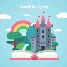 清新少女心城堡书本世界读书日节日元素