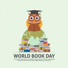 简单猫头鹰书本世界读书日节日元素