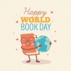 地球日清新可爱浅杏色底纹地球书本世界读书日