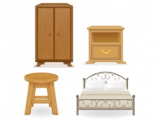 床、柜卡通家具床柜子板凳矢量ai素材