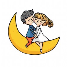 卡通手绘月亮上的情侣矢量素材