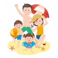 彩色季节通用节日彩色卡通手绘夏季沙滩玩耍