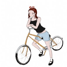 自行车运动手绘运动少女自行车