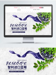 电商淘宝水果生鲜智利蓝莓清新全屏促销海报