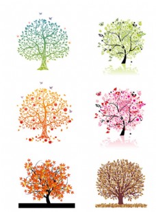 冬天春夏秋冬创意色彩树木矢量素材