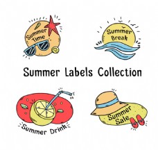 度假4款彩绘夏季标签设计矢量图