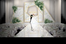 白绿色小清新婚礼主舞台效果图