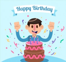 生意日子创意过生日的男子和生日蛋糕矢量