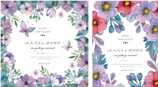 紫色系手绘花卉边框卡片