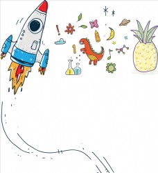 火箭恐龙菠萝插画