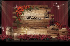 红色木板复古婚礼迎宾区效果图