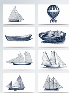 中国风设计简约复古线条绘画船只