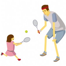开心卡通卡通矢量正在开心打网球的父女