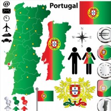 葡萄牙国旗地图矢量素材