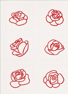 玫红色玫瑰花和花瓣红色玫瑰线条手绘ai