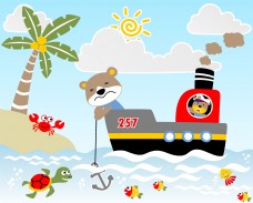 欢乐儿童欢乐轮船海边度假儿童插画