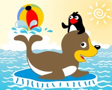 清新海洋动物杂技儿童插画