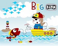 欢乐儿童可爱欢乐海上度假小熊儿童插画