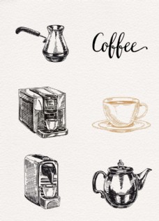 茶黑色线条手绘咖啡图案