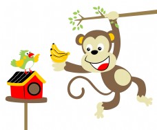 开心摘香蕉猴子卡通动物