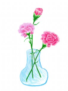 康乃馨母亲节手绘花朵花瓶元素