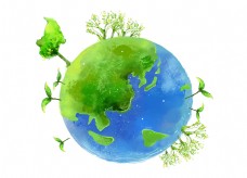 绿树卡通植树节绿色地球png元素