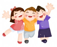 欢乐儿童儿童节3个小朋友拥抱欢乐庆祝