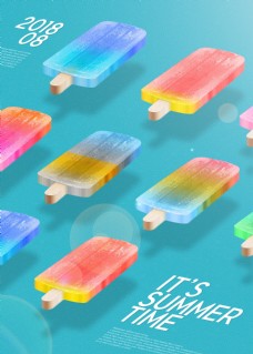 冰淇淋海报夏日五彩色冰棒海报素材