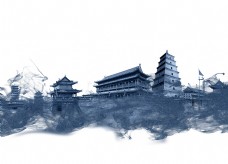 中国风水墨宫殿风景png元素