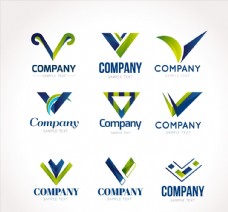 创意商务9款创意大写字母V商务标志