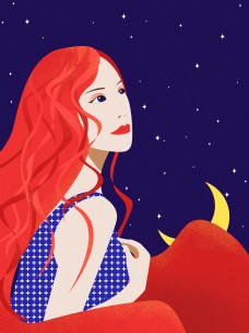红色星空时尚女孩卡通海报背景图