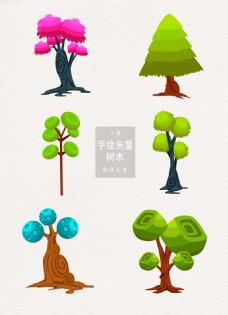 绿树抽象卡通树木素材