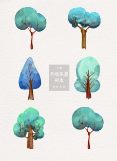 小清新水彩树木