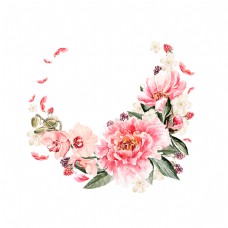粉色手绘牡丹花元素