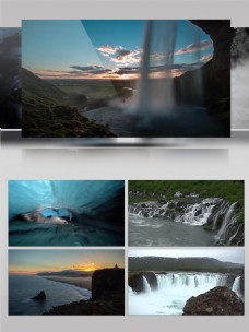 冰川融化瀑布景观自然风光