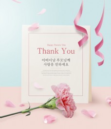 韩系唯美康乃馨花瓣丝带海报设计