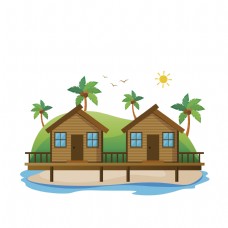 上新小清新海上风景岛屿的房子