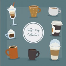 茶各种不同款式卡通咖啡杯设计插画