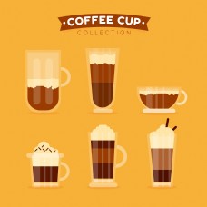 咖啡杯6款不同款式饮料杯插画设计