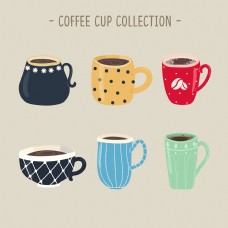 茶6款彩色卡通咖啡杯插画矢量