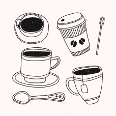 茶卡通手绘咖啡杯勺子插画设计