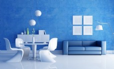 沙发背景墙蓝色风格家居北欧照片墙背景