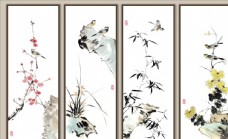 底纹背景框画梅兰竹菊中式水墨背景底纹素