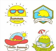 4款彩绘可爱夏季假期标签矢量图