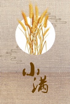 传统节气中国风布纹小满麦束海报背景设计