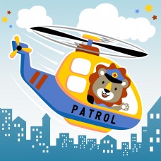 儿童狮子开直升机动漫卡通图